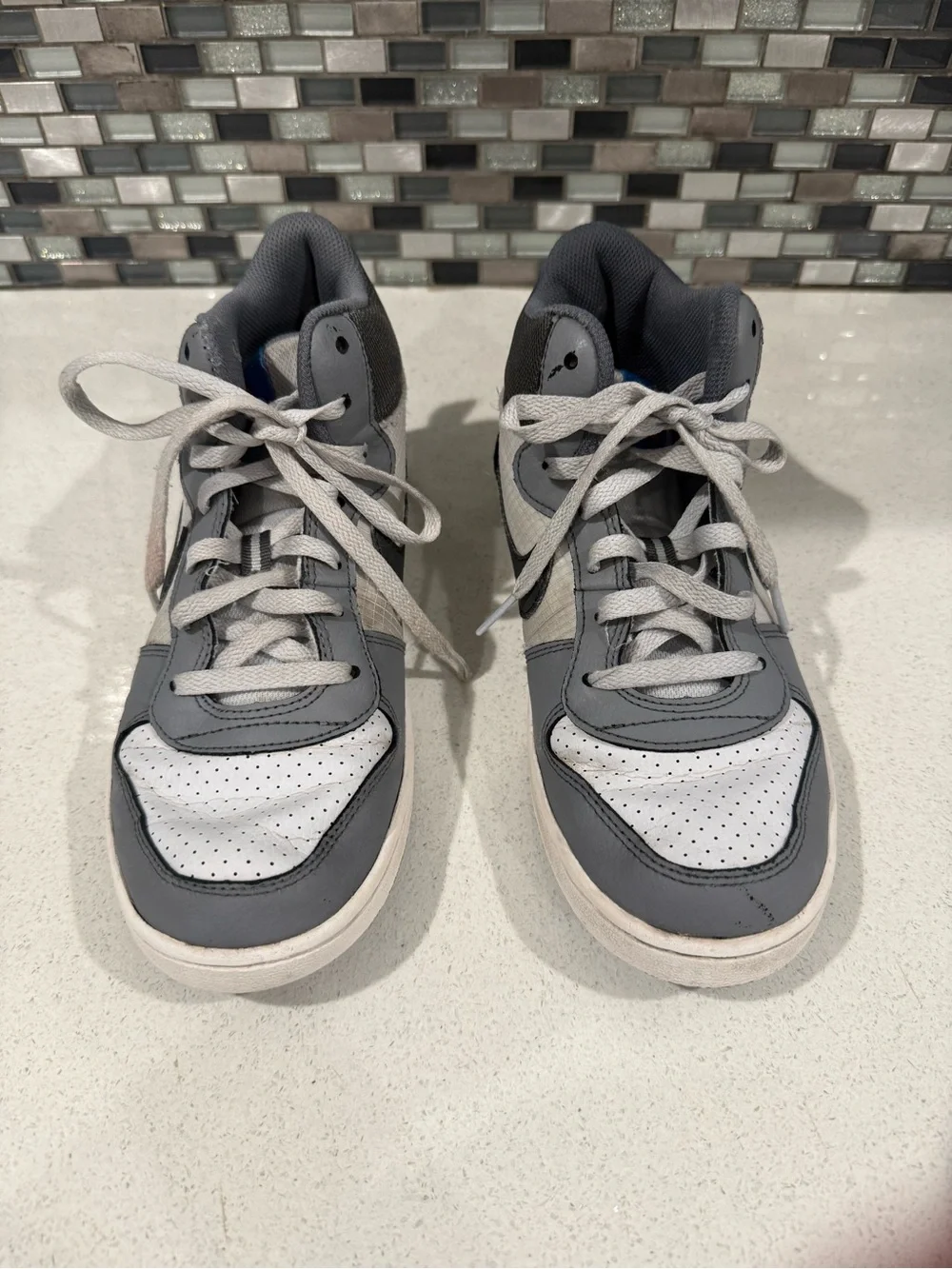 Nike Court Borough Mid Sneakers Gray/White Size 7Y Athletic Shoes